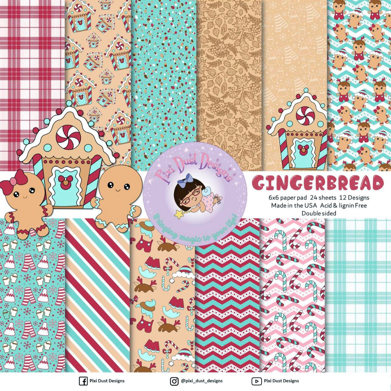 Gingerbread paper Gingy Dress up Stamps and Pixi Cuts and 6x6 paper pad Bundle