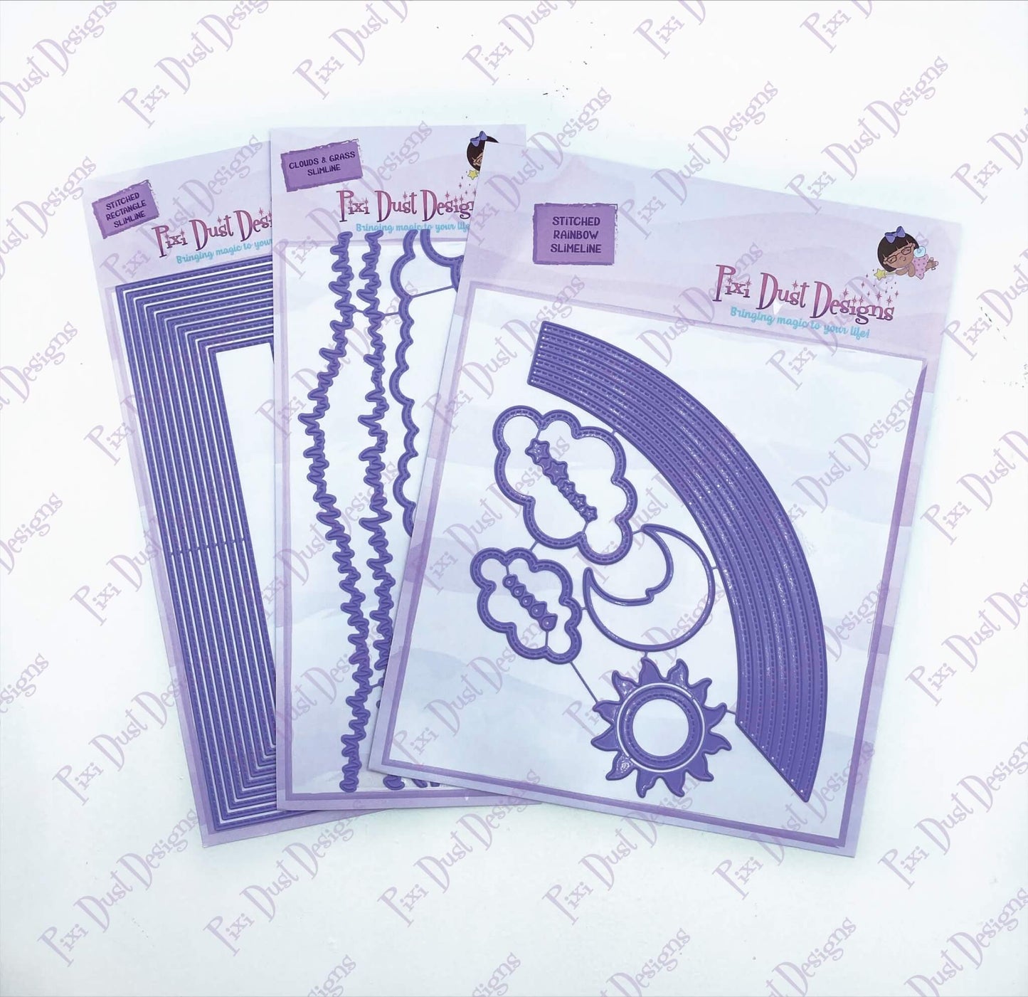 Rainbow die set, Stitched Rectangle die set and Grass Slimline die set bundle