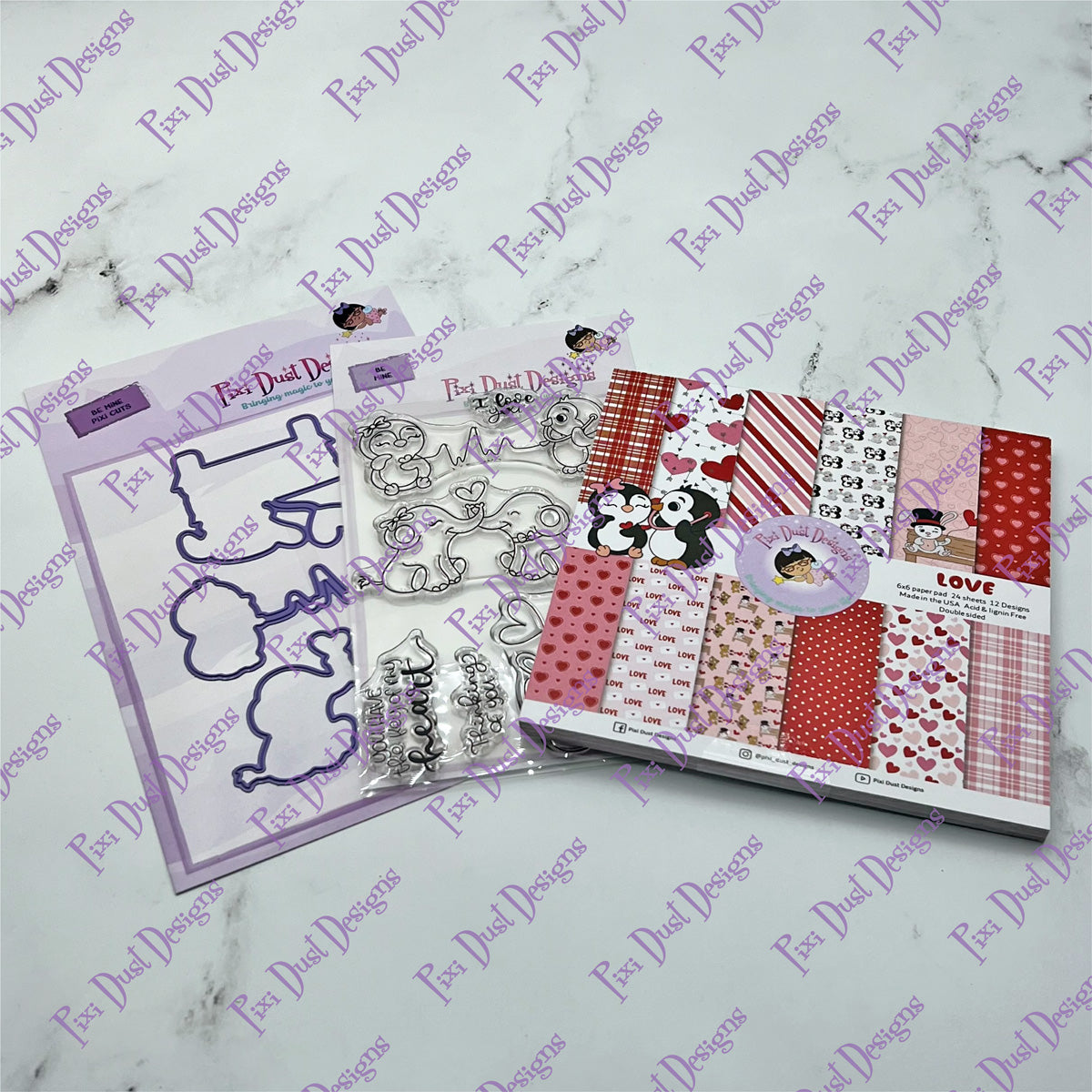 Be Mine Stamps and Pixi Cuts and Love 6x6 paper pad  Bundle SOLD OUT