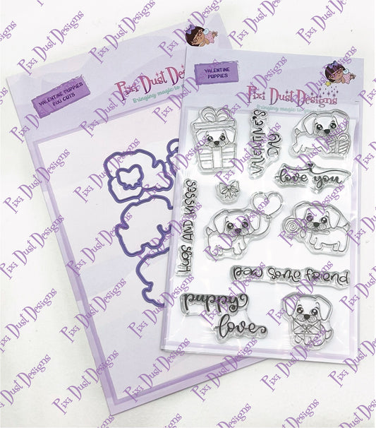 Valentine Puppies Stamps and Pixi Cuts Bundle